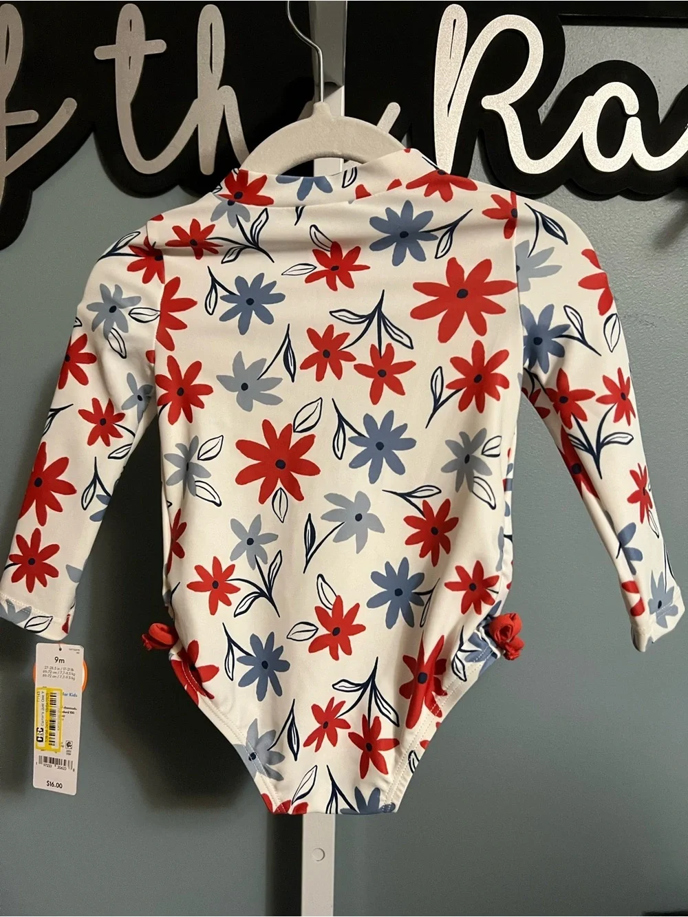 Carters Just One You Floral Long Sleeve One Piece Rash Guard Swim Suit NWT